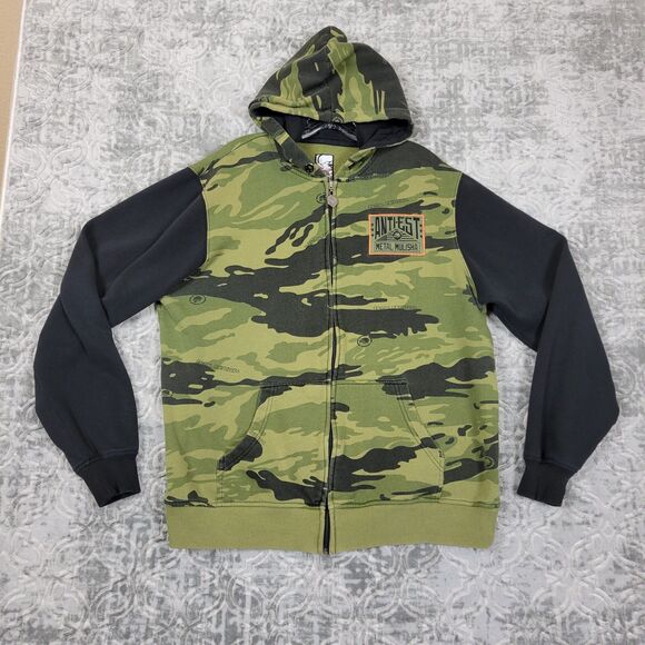 Metal Mulisha Hoodie Men's Large Camo Black Anti Est 1999 Full Zip Y2K